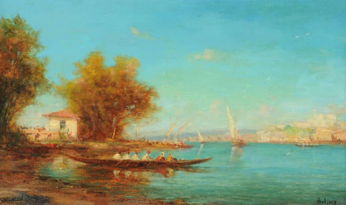 CHARLES MALFROY (French 1862-1951) A PAINTING, "Harbor : CHARLES MALFROY (French 1862-1951) A PAINTING, "Harbor Scene, Les Martigues," oil on canvas, signed L/R. 13" x 21 3/4". Framed. Estimate: $2,000.00 - $4,000.00