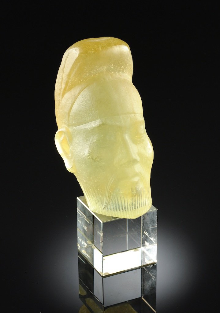 DAUM NANCY "SAGE TAOISTE" AMBER PÂTE DE CRISTAL, FRENCH: DAUM NANCY "SAGE TAOISTE" AMBER PÂTE DE CRISTAL, FRENCH, 20TH CENTURY, modeled after the original stoneware work of ancient art held in the Musée Cernuschi, and created under the Tang dynasty (618-9