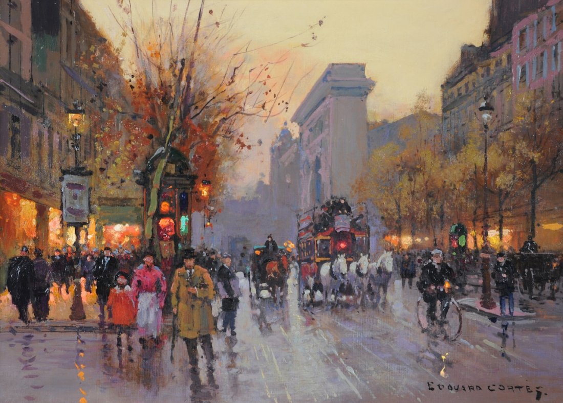ÉDOUARD CORTÈS (French 1882-1969) A PAINTING, "Porte Sa: ÉDOUARD CORTÈS (French 1882-1969) A PAINTING, "Porte Saint Denis," oil on canvas, signed L/R. 13" x 18". Framed. Estimate: $20,000.00 - $30,000.00 Comes with Certificate of Authenticity from David K