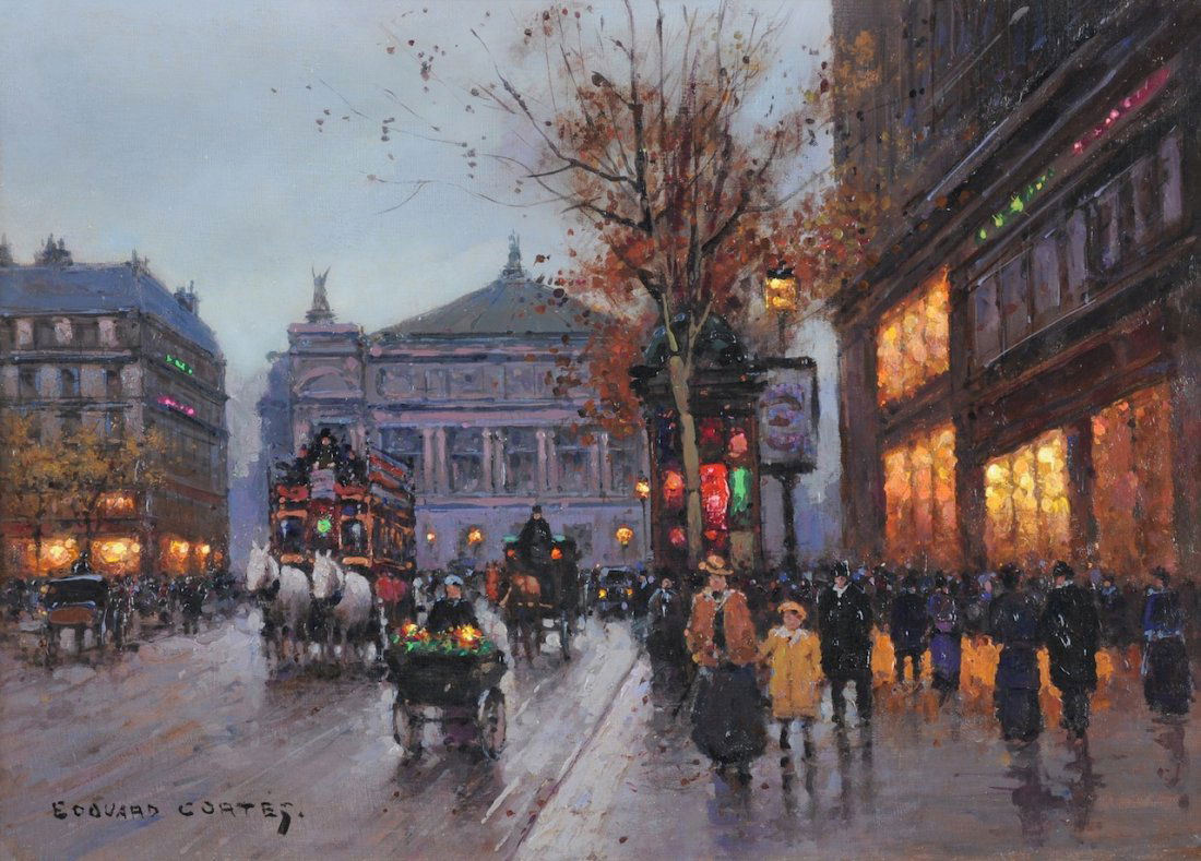 ÉDOUARD CORTÈS (French 1882-1969) A PAINTING, "Rue de l: ÉDOUARD CORTÈS (French 1882-1969) A PAINTING, "Rue de l'Opéra," oil on canvas, signed L/L. 13" x 18" Framed. Estimate: $20,000.00 - $30,000.00 Comes with Certificate of Authenticity from David Klei
