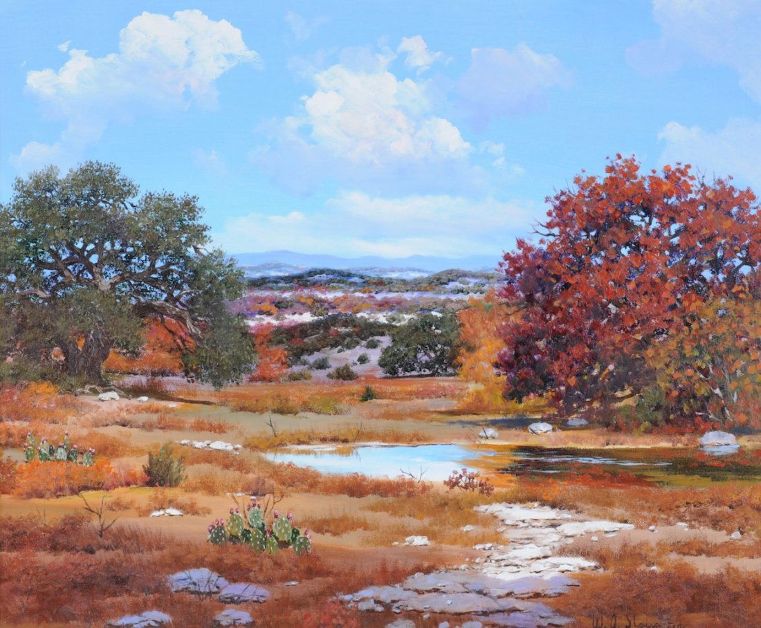 WILLIAM A. SLAUGHTER (American 1923-2003) A PAINTING, ": WILLIAM A. SLAUGHTER (American 1923-2003) A PAINTING, "Texas Red," oil on canvas, signed L/R. 20" x 24" Framed. Purchased from NanEtte Richardson Fine Art, San Antonio, TX, 1992. Estimate: $1,000.00 -