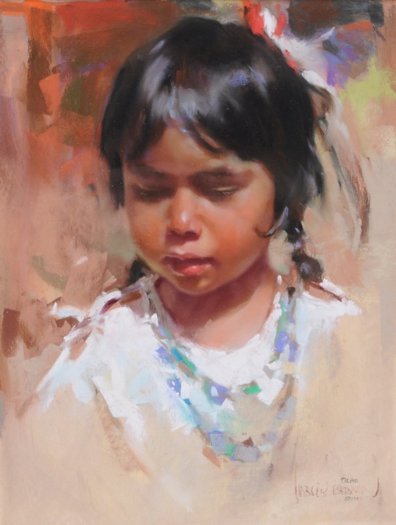 HARLEY W. BROWN (Canadian/American b. 1939) A PAINTING,: HARLEY W. BROWN (Canadian/American b. 1939) A PAINTING, "Pilar," pastel on paper, signed, dated 1991 and titled L/R. 12" x 9". Framed. Purchased at Gallery at Shoal Creek, Austin, TX, 1991. Gallery la