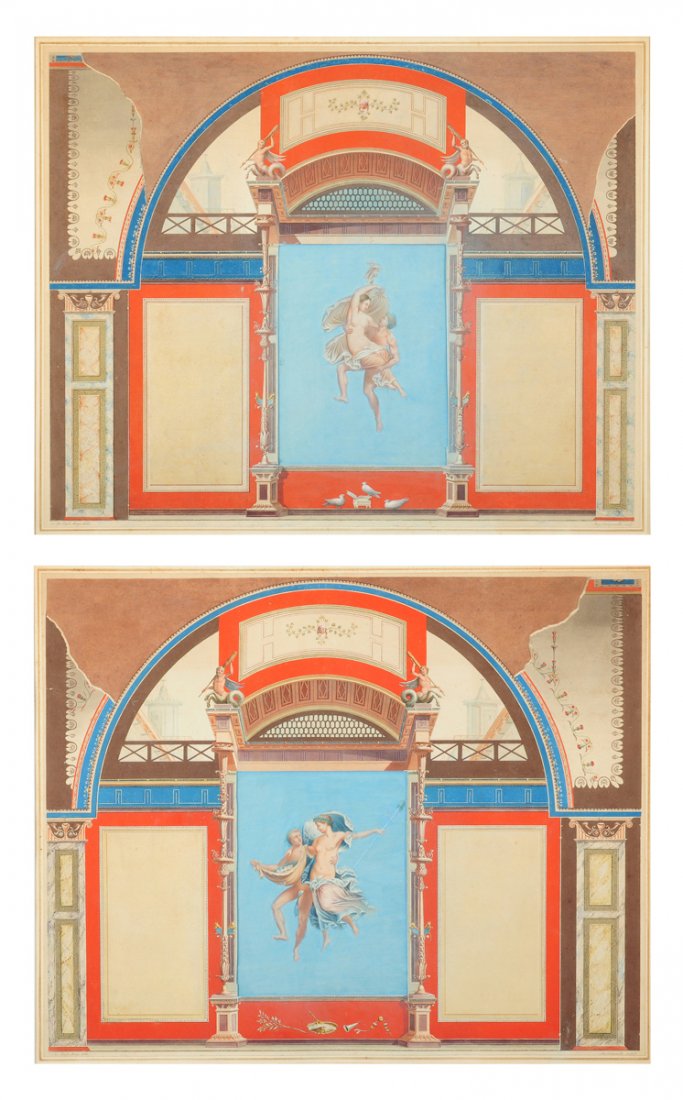 after ANTON RAPHAEL MENGS (Italian 1728-1779) AND ANTON: after ANTON RAPHAEL MENGS (Italian 1728-1779) AND ANTON VON MARON (Austrian 1733-1808), A PAIR OF ENGRAVINGS BY ANGELO CAMPANELLA (1746-1811), INTERIOR SCENES OF THE PALACE OF THE EMPEROR ANTONINUS PI