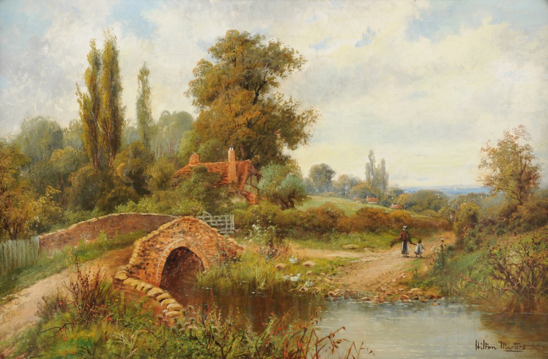 HILFARN MASTERS (British 19th Century) A PAINTING, "The: HILFARN MASTERS (British 19th Century) A PAINTING, "The Path Back Home," oil on canvas, signed L/R. 19 3/4" x 30" Framed.