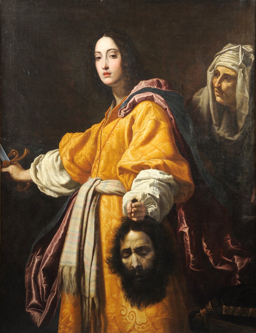 after ALESSANDRO DI CRISTOFANO ALLORI (Italian 1535-160: after ALESSANDRO DI CRISTOFANO ALLORI (Italian 1535-1607) A PAINTING, "Judith with the Head of Holofernes," oil on canvas. 56 " x 44" Framed. NOTE: The present lot is after the painting in the Royal C