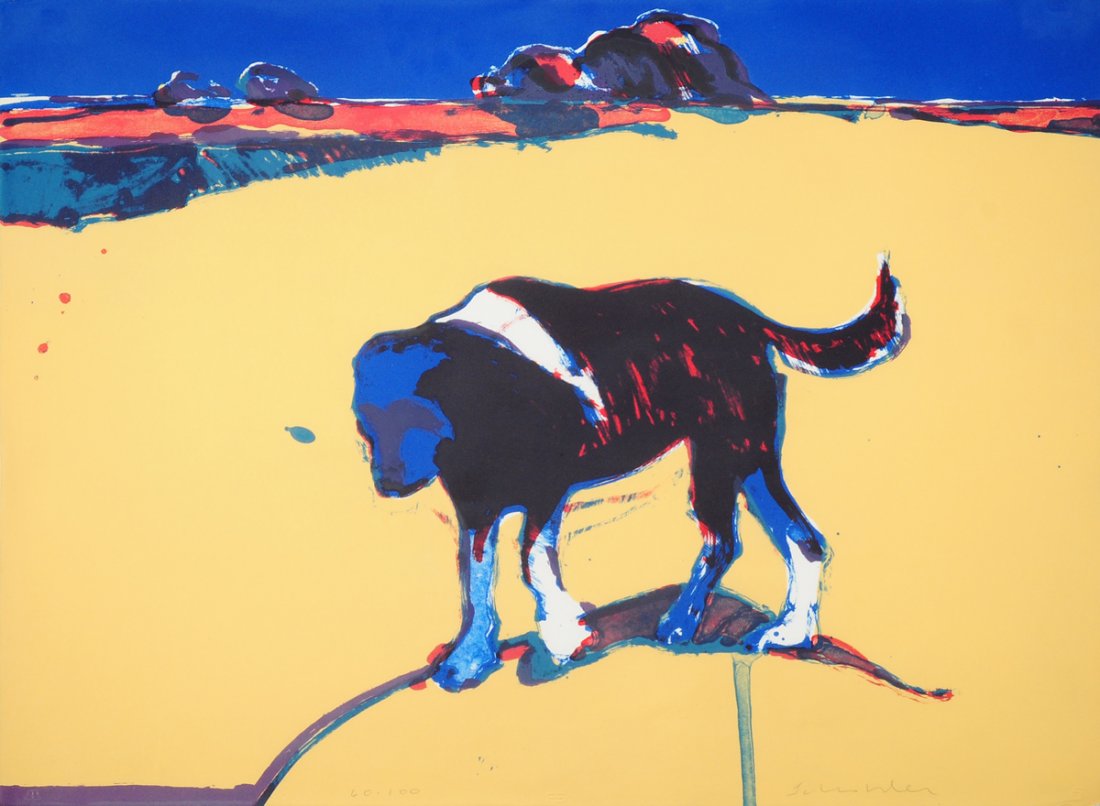 FRITZ SCHOLDER (American 1937-2005) A LITHOGRAPH,: FRITZ SCHOLDER (American 1937-2005) A LITHOGRAPH, "Reservation Dog," on paper, signed L/R and numbered 60/100 L/C. 22 1/2" x 30 1/4" Framed.