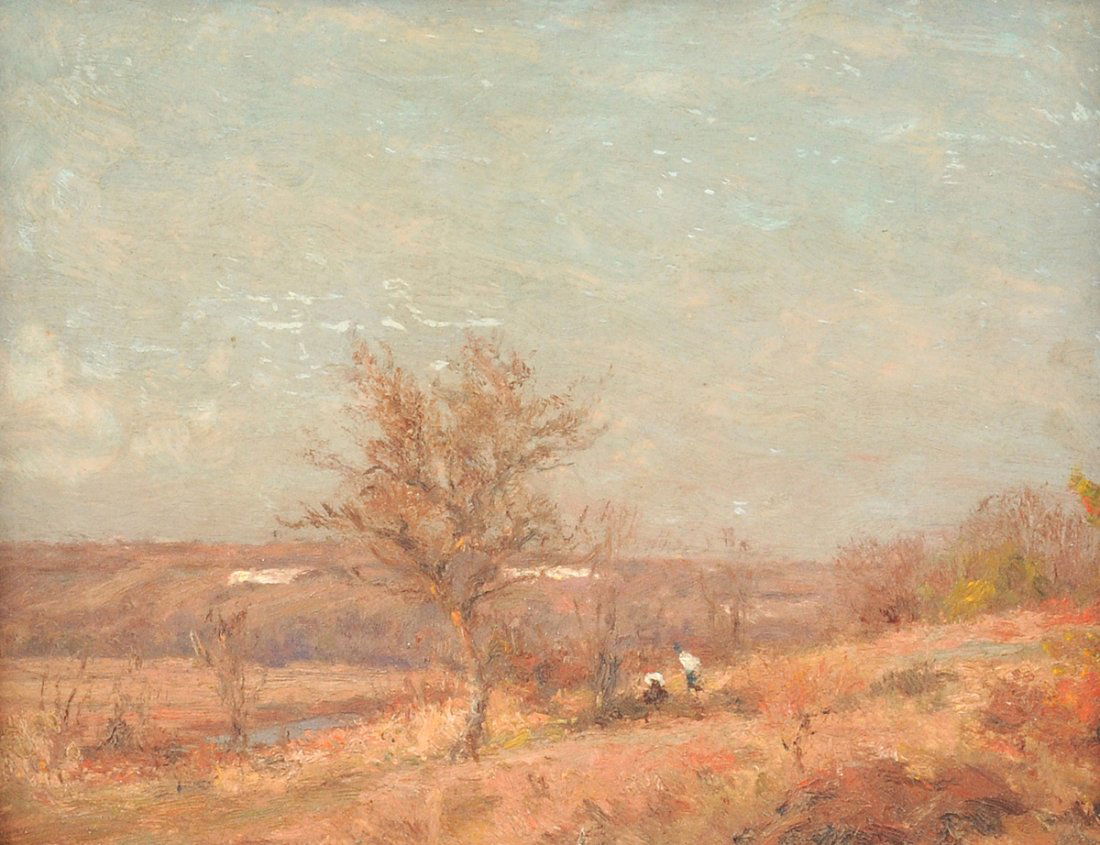 JEAN MASSÉ (French 1856-1950) A PAINTING, "Autumn: JEAN MASSE (French 1856-1950) A PAINTING, "Autumn Landscape," oil on board. 11 1/8" x 14 1/2" Framed.