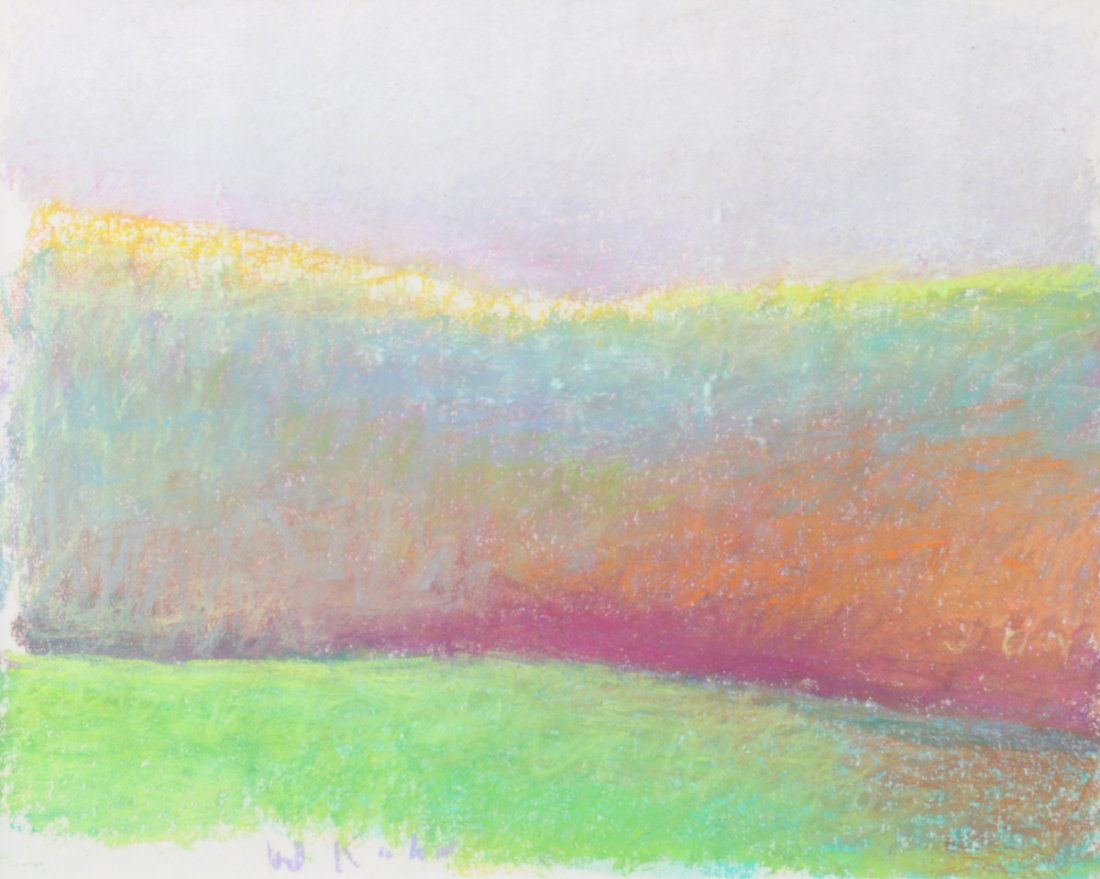 WOLF KAHN (German/American b. 1927) A PAINTING, "Hint: WOLF KAHN (German/American b. 1927) A PAINTING, "Hint of Pink in the Evening Sky," pastel on paper, signed. 11" x 14" Framed.