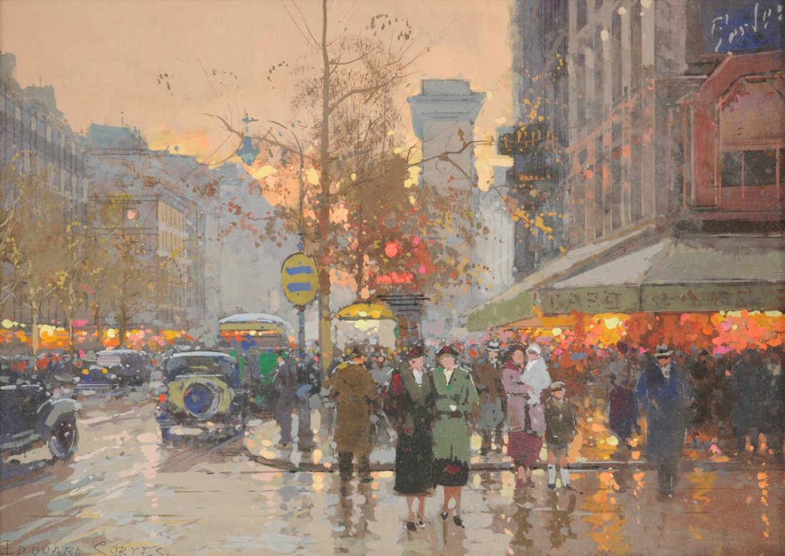 ÉDOUARD CORTÉS (French 1882-1969) A PAINTING, "Port: ÉDOUARD CORTÉS (French 1882-1969) A PAINTING, "Port St. Denis," gouache on paper, signed L/L. 13" x 18" Framed.EDOUARD CORTES