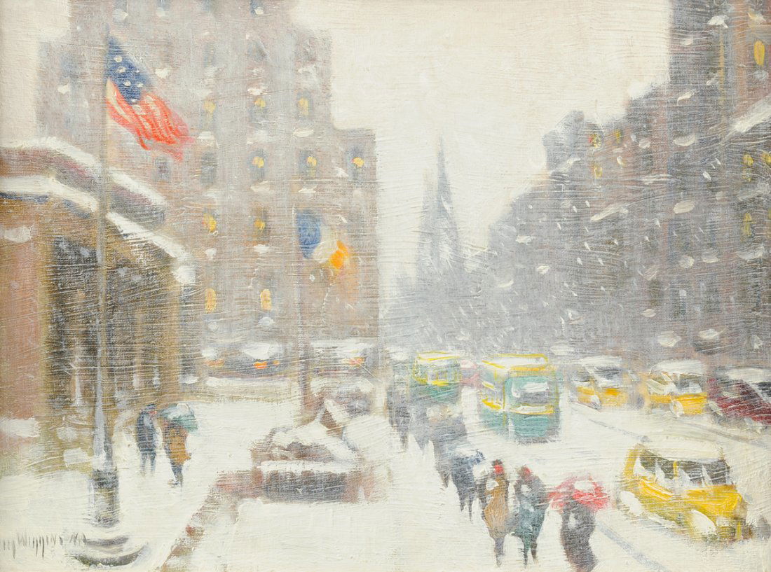 GUY CARLETON WIGGINS (American 1883 -1962) A PAINTING,: GUY CARLETON WIGGINS (American 1883 -1962) A PAINTING, "The Library Winter," oil on panel, signed L/L. 12" x 16" Framed.