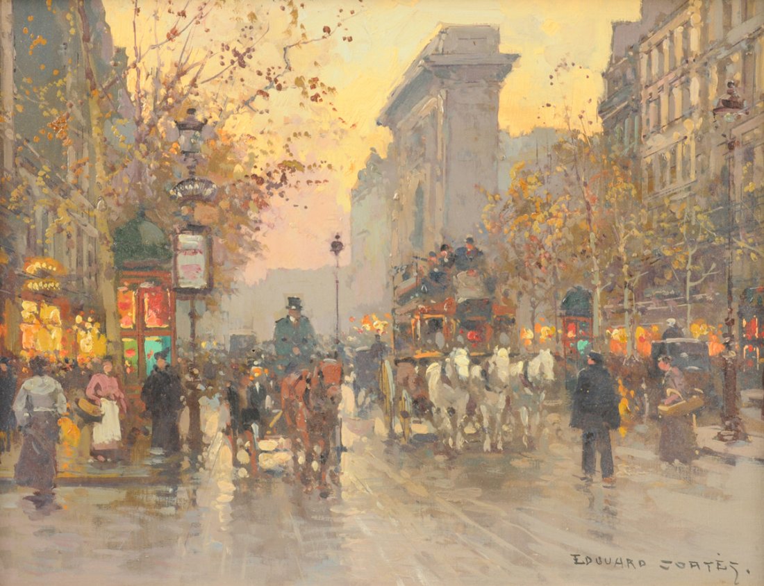 ÉDOUARD CORTÉS (French 1882-1969) A PAINTING, "Port: ÉDOUARD CORTÉS(French 1882-1969) A PAINTING, "Port St. Denis," oil on canvas, signed L/R. 13" x 18" Framed.EDOUARD CORTES