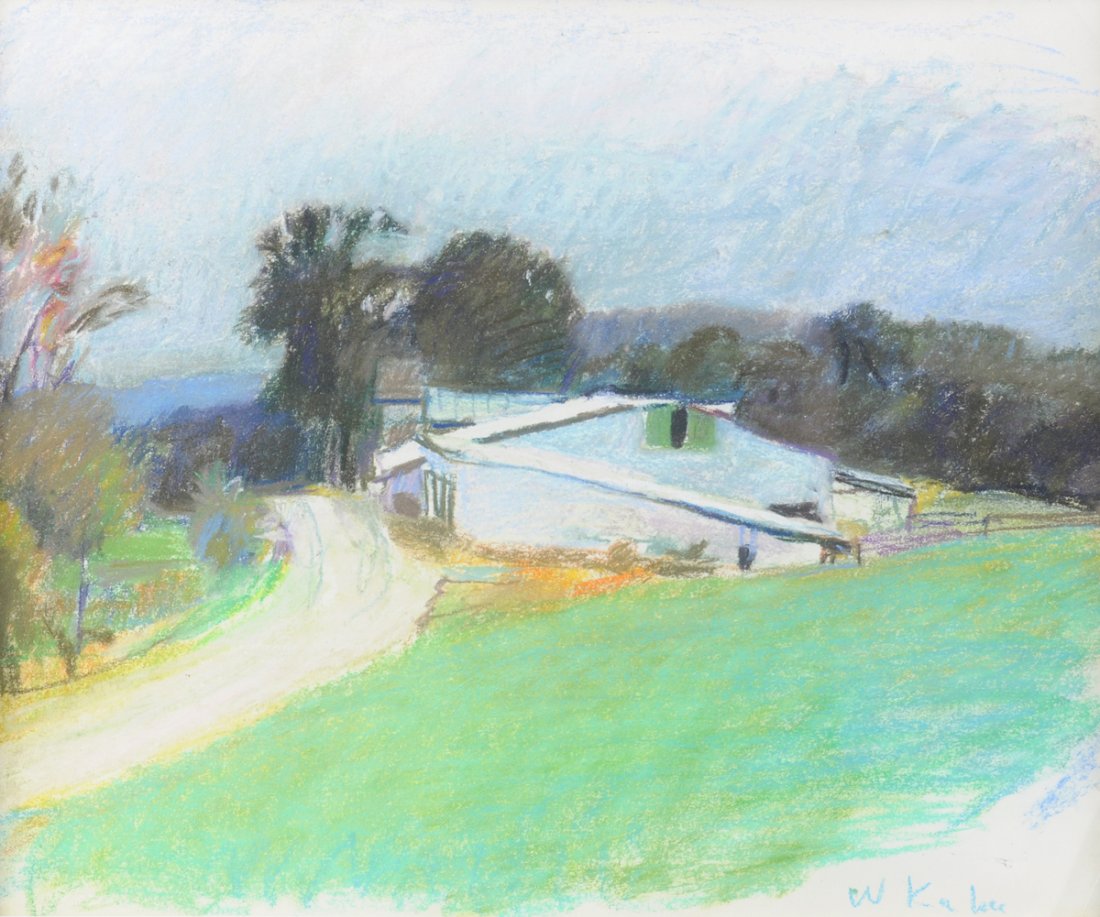 WOLF KAHN (German/American b. 1927) A PAINTING, ": WOLF KAHN (German/American b. 1927) A PAINTING, " Rhoads Farm," pastel on paper, signed L/R. 14" x 17" Framed.