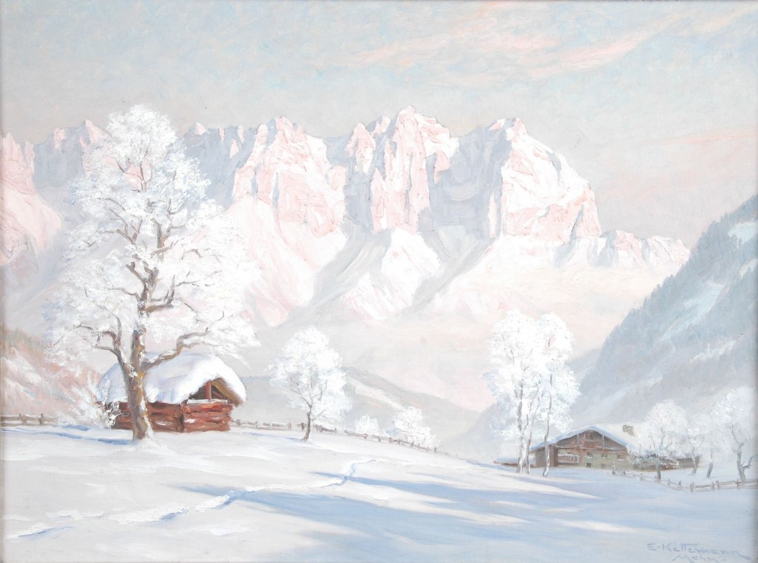 ERWIN KETTEMANN (German 1897-1971) A PAINTING, "The: ERWIN KETTEMANN (German 1897-1971) A PAINTING, "The Snow," oil on canvas, signed L/R. 24" x 31 1/2" Framed.