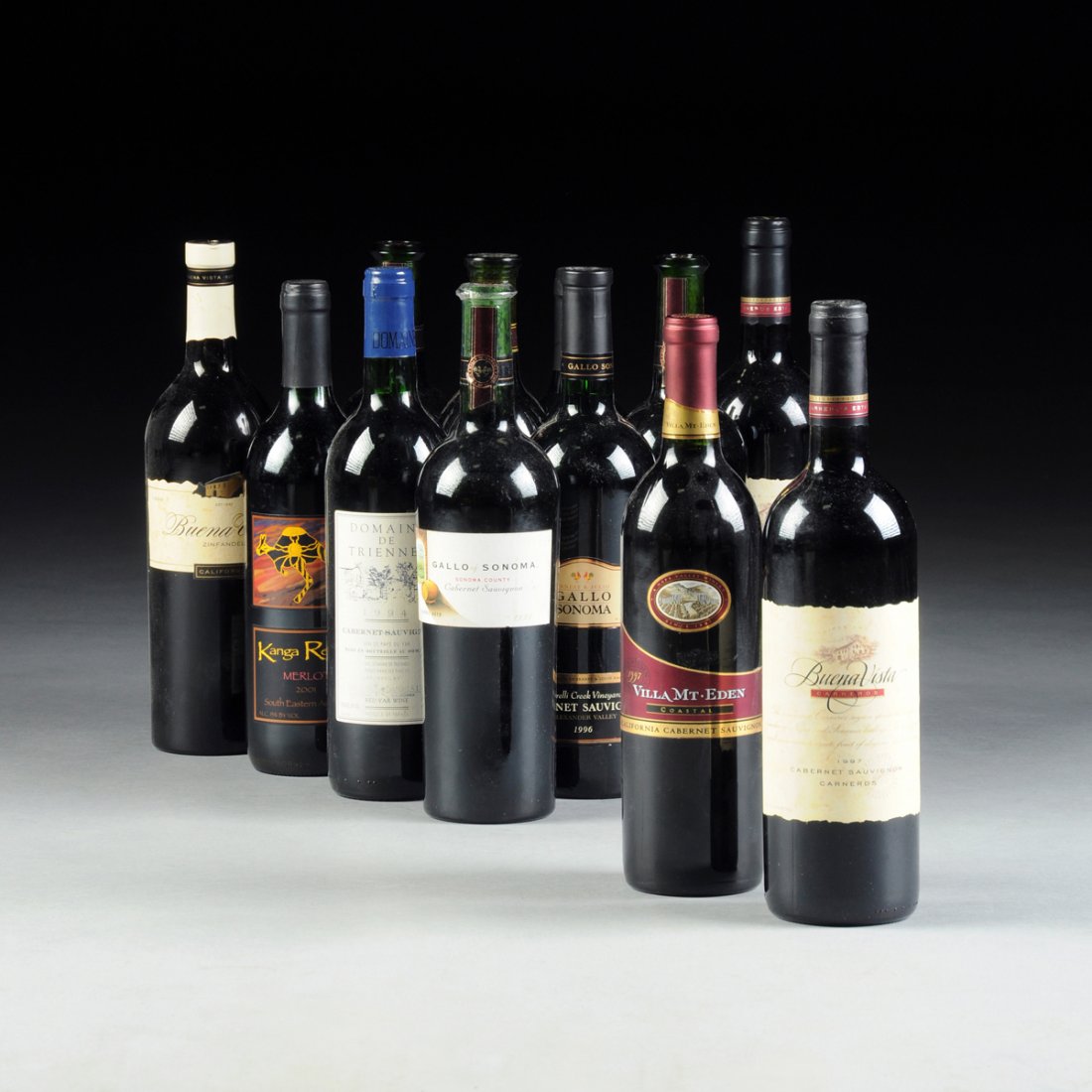 A LOT OF TWELVE BOTTLES OF AMERICAN, AUSTRALIAN, AND: A LOT OF TWELVE BOTTLES OF AMERICAN, AUSTRALIAN, AND FRENCH RED WINES, comprising two bottles of Buena Vista Carneros, Nappa/Sonoma Valleys, Cabernet Sauvignon, 1997; two bottles of Kanga Reserve, Sou