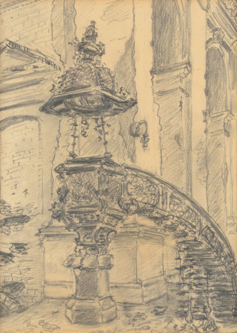 AUGUSTE RODIN (French 1840-1917) A DRAWING, "Detail de: AUGUSTE RODIN (French 1840-1917) A DRAWING, "Detail de Dijon," graphite on light card, inscribed and titled on verso. 5 3/4" x 7 7/8"