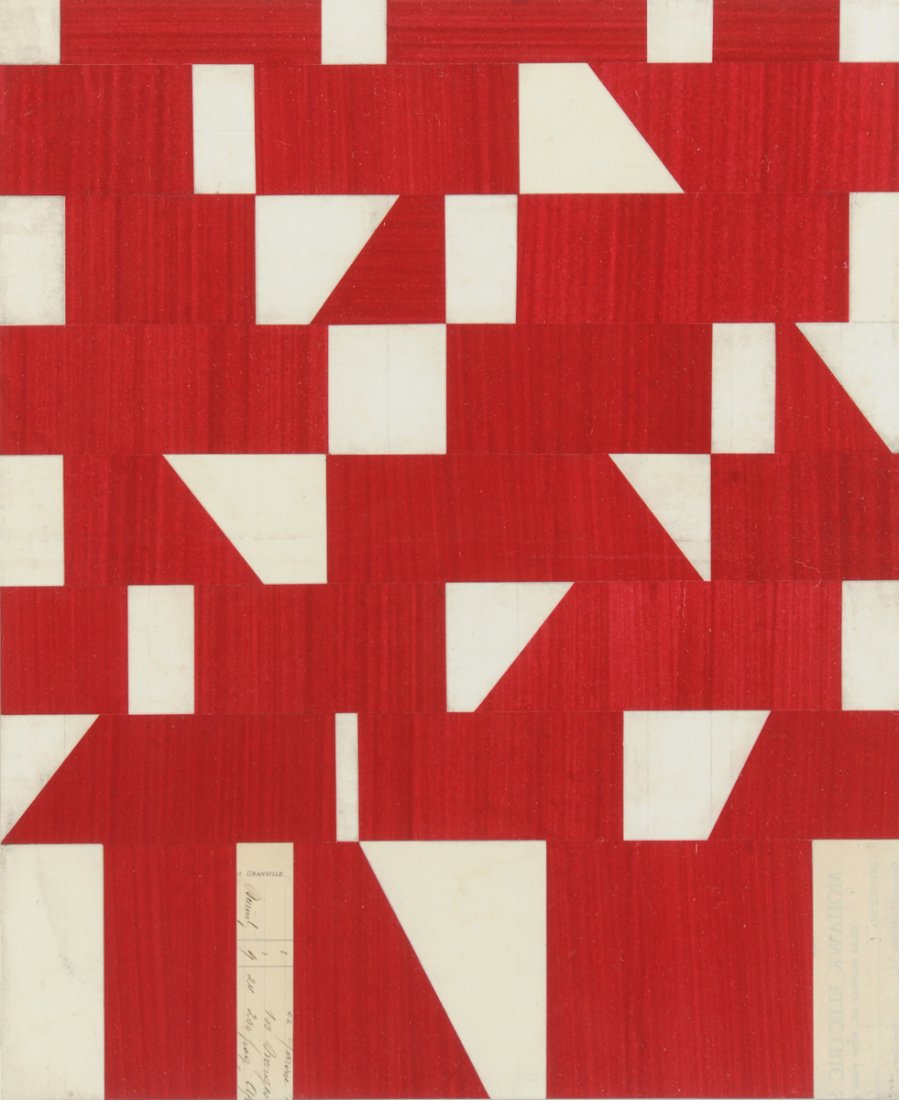 ROBERT KELLY (American b. 1958) A PAINTING, "Assemblage: ROBERT KELLY (American b. 1958) A PAINTING, "Assemblage Rouge XVIII," mixed media on board. 17" x 14" Provenance: Purchased from the Barbara Davis Gallery, Houston, TX. Gallery Label on reverse.