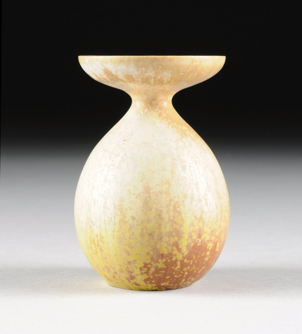 CARL HARRY STALHANE (Swedish 1920-1990) A CRYSTALLINE: CARL HARRY STALHANE (Swedish 1920-1990) A CRYSTALLINE GLAZED STONEWARE VASE FOR RORSTRAND, LIDKOPING, SWEDEN, 1953, of teardrop form and everted lip, with three crowns with R, "CHStalhane," "Sweden 53