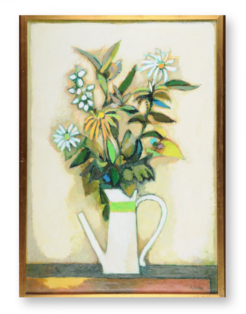 DAVID ADICKES (American B. 1927) A PAINTING, "The: DAVID ADICKES (American B. 1927) A PAINTING, "The Watering Can," oil on board, signed L/R. 40" x 27 3/4".