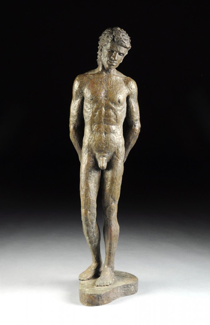 VICTOR SALMONES (Mexican 1937-1989) A SCULPTURE, "Nude: VICTOR SALMONES (Mexican 1937-1989) A SCULPTURE, "Nude Male Figure," bronze, signed Victor Salmones P/A. Height: 42"