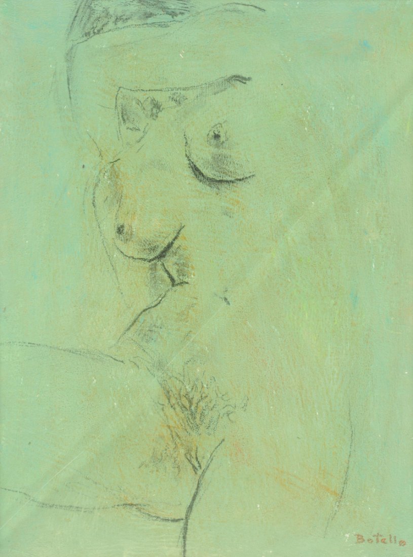 ANGEL BOTTELO (Puerto RIcan/ Haitian 1913-1986) A: ANGEL BOTTELO (Puerto RIcan/ Haitian 1913-1986) A SKETCH, "Reclining Nude," pencil and ink on paper, signed L/R. 16" x 12"