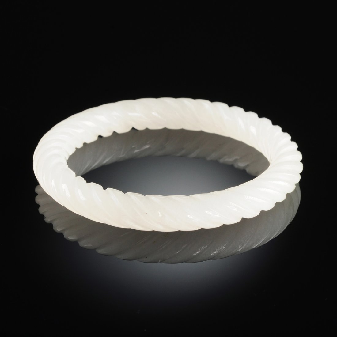 A CHINESE CARVED WHITE JADE BANGLE BRACELET, MODERN, (1 of 1)