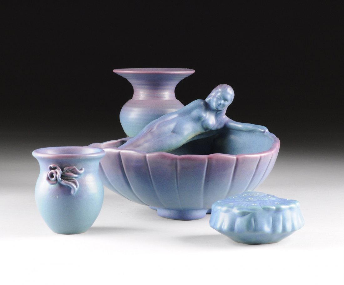 A GROUP OF FOUR VAN BRIGGLE ART POTTERY LILAC BLUE (1 of 10)