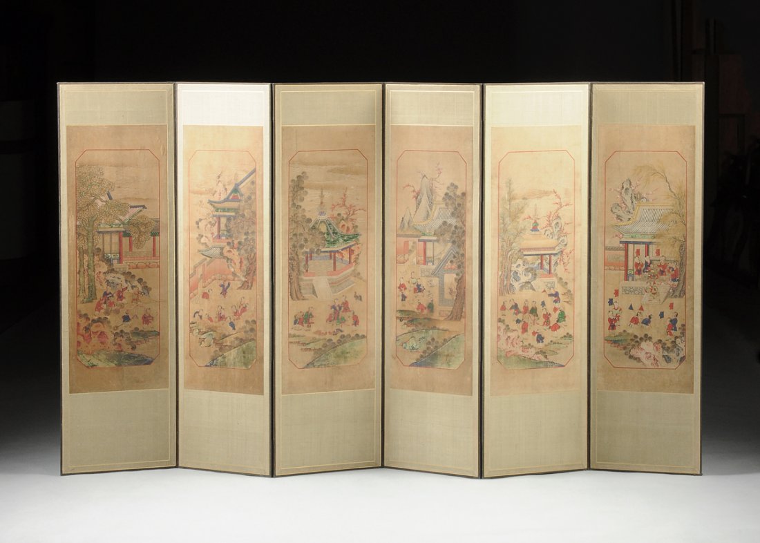 AN ANTIQUE CHINESE "100 BOYS" POLYCHROME PAINTED SIX (1 of 10)