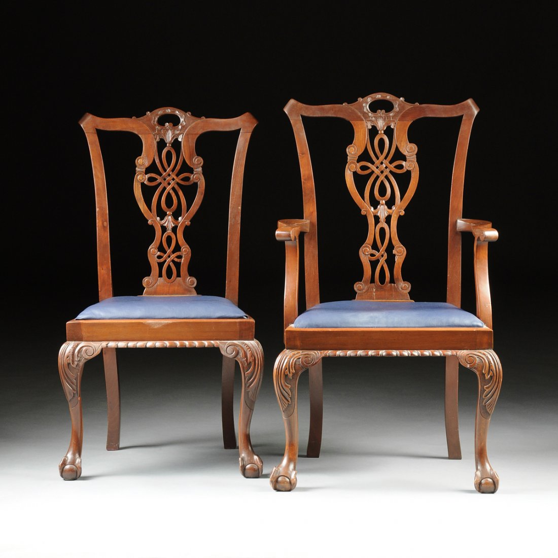 A SET OF TEN ANTIQUE CHIPPENDALE STYLE CARVED MAHOGANY (1 of 10)