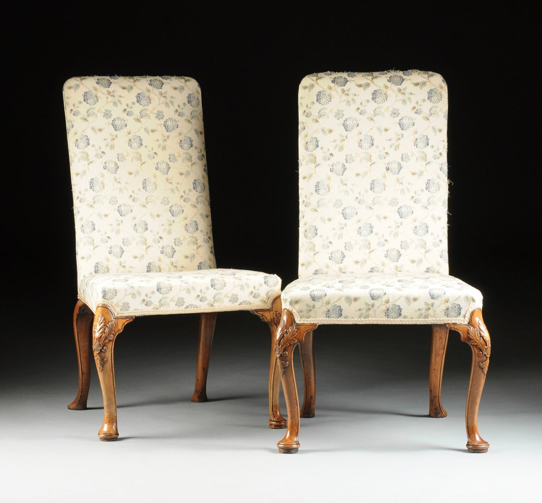 A PAIR OF GEORGE I OAK UPHOLSTERED BACKSTOOLS, EARLY (1 of 9)