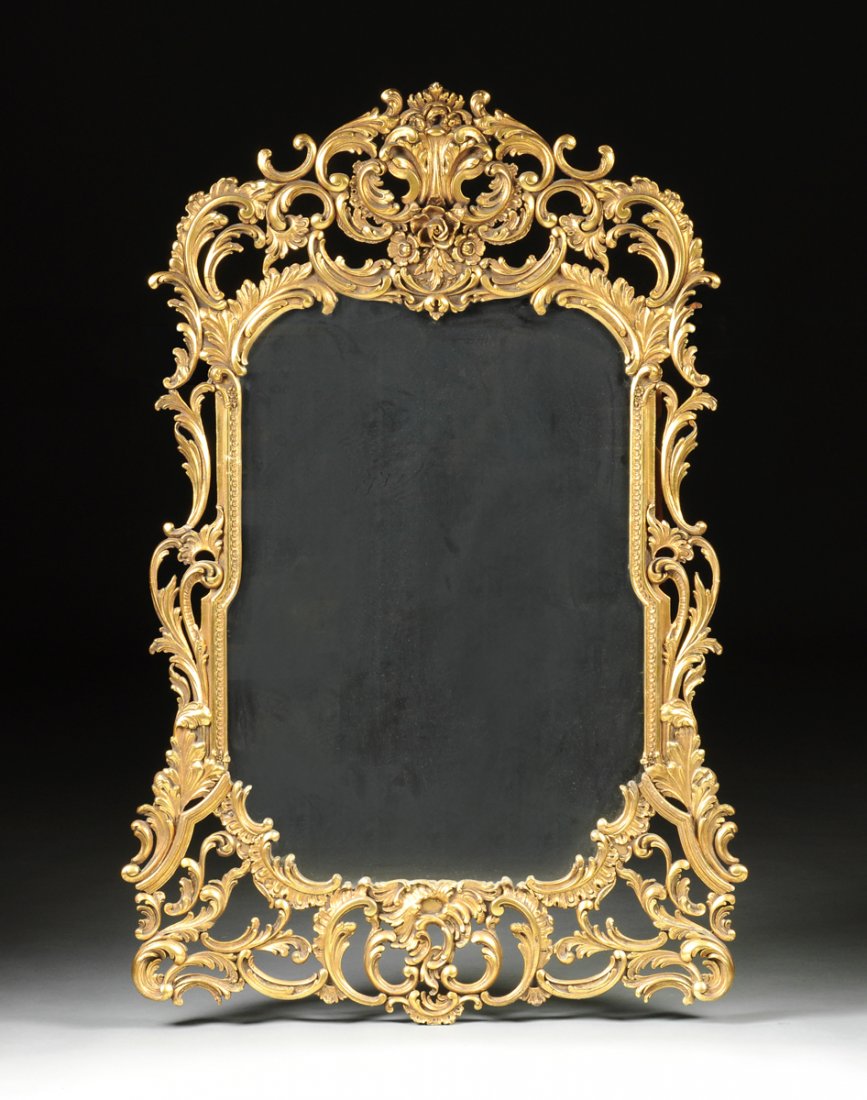 A LARGE LOUIS XV STYLE GILTWOOD WALL MIRROR, 20TH (1 of 9)