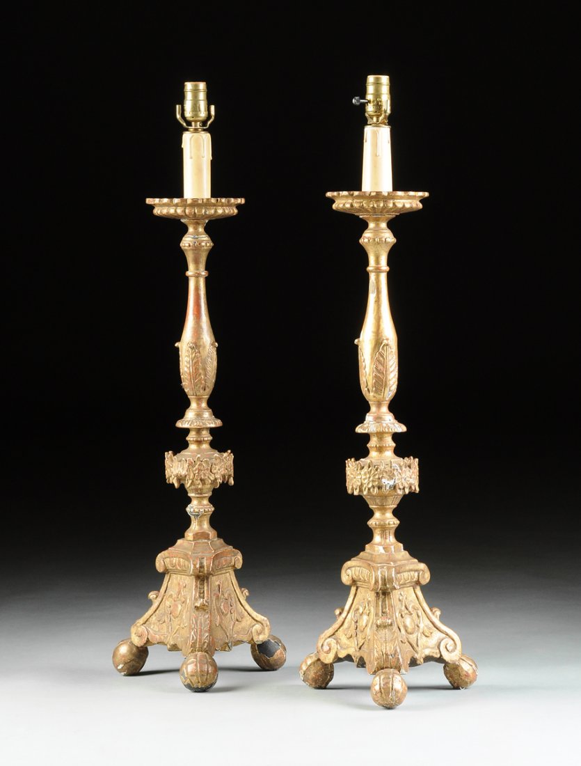 A PAIR OF CONTINENTAL BAROQUE STYLE GILTWOOD AND (1 of 6)
