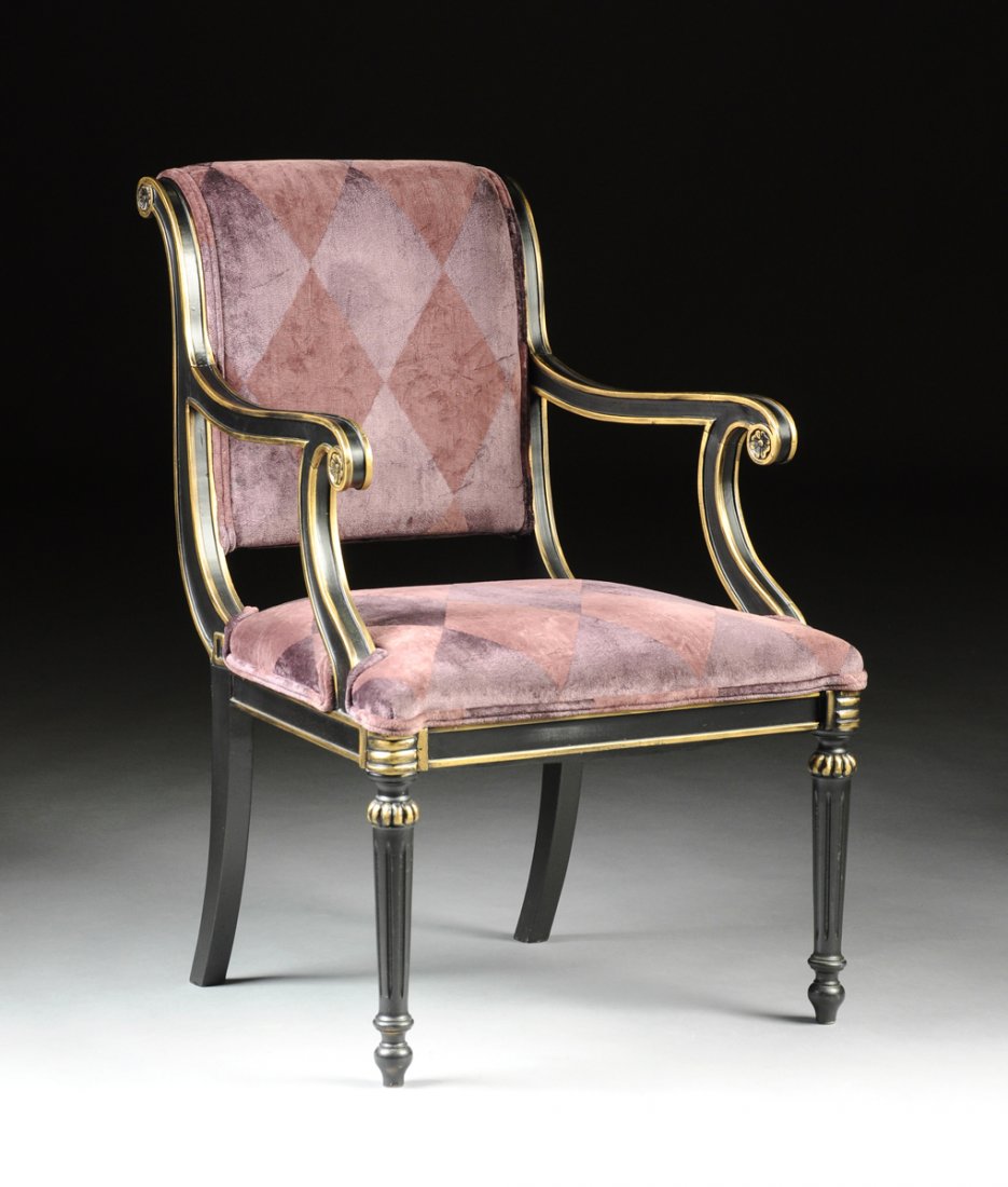 A NEOCLASSICAL STYLE EBONIZED AND PARCEL GILT (1 of 9)