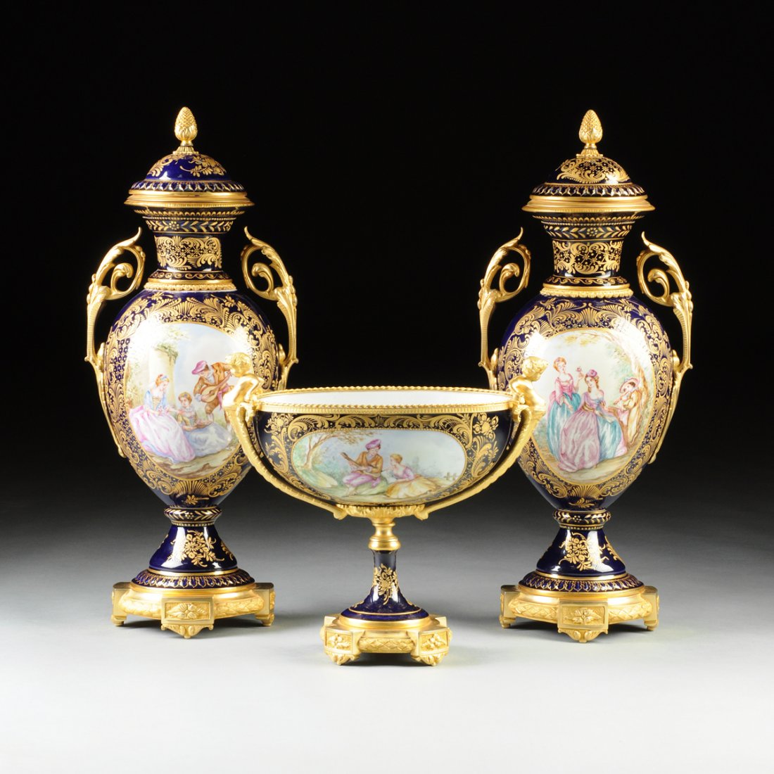 AN ORMOLU MOUNTED SVRES STYLE COBALT BLUE GROUND (1 of 10)