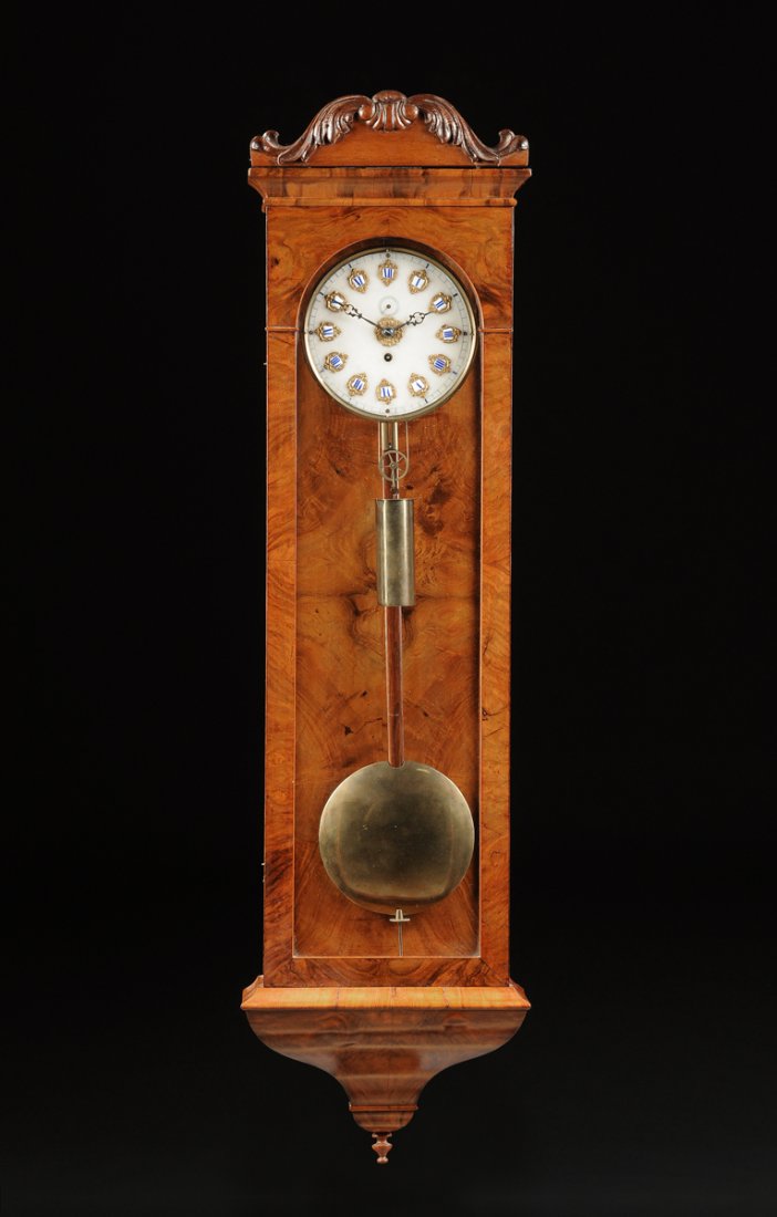 A VIENNA STYLE THREE GLASS PANED WALNUT REGULATOR WALL (1 of 4)