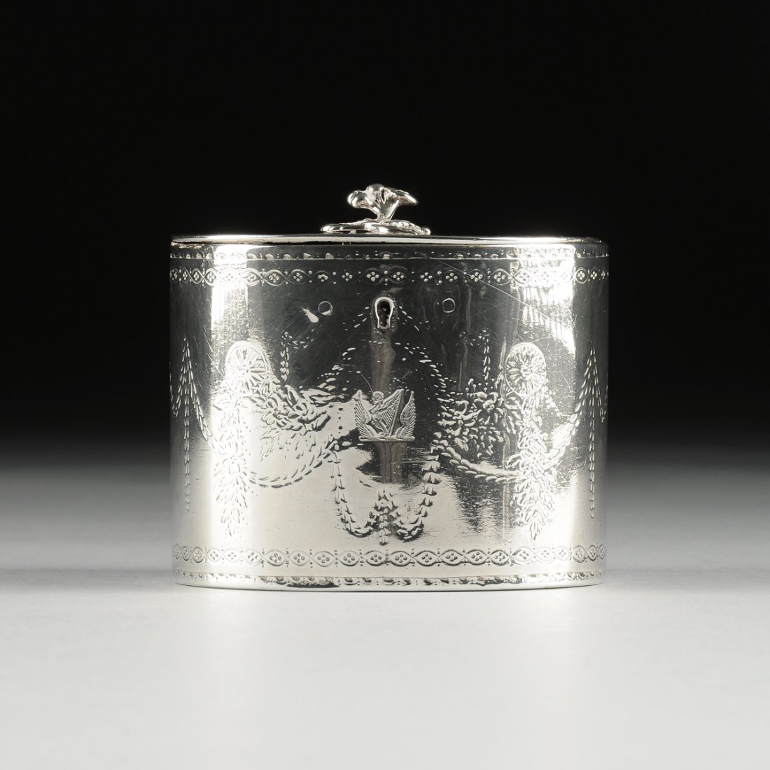 A GEORGE III STERLING SILVER TEA CADDY, HALLMARKED, (1 of 8)