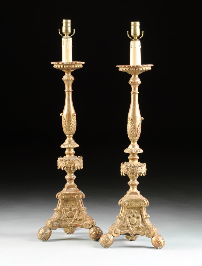 A PAIR OF CONTINENTAL BAROQUE STYLE GILTWOOD AND (1 of 8)