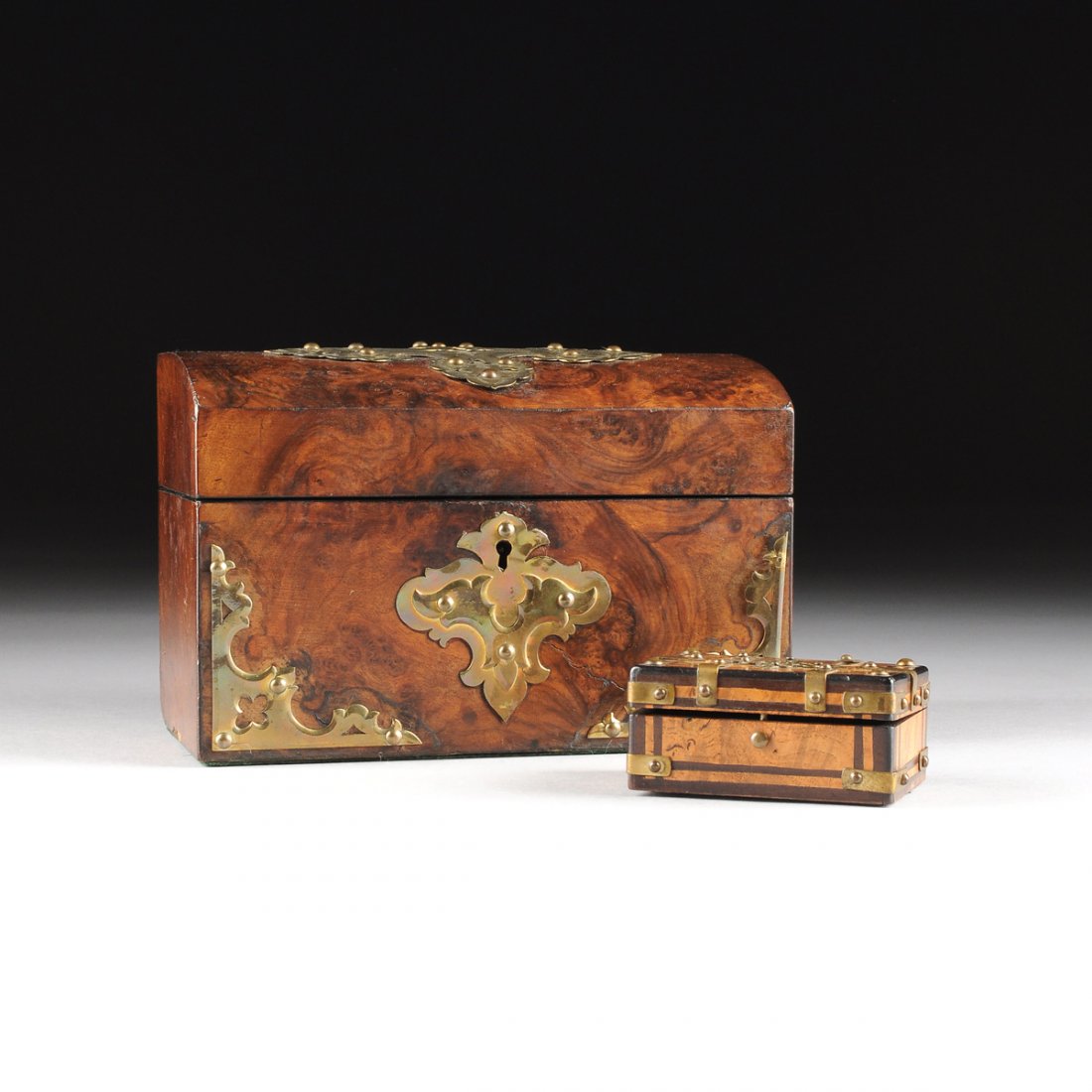 TWO VICTORIAN BRASS MOUNTED BURLWOOD BOXES, ONE BY (1 of 10)
