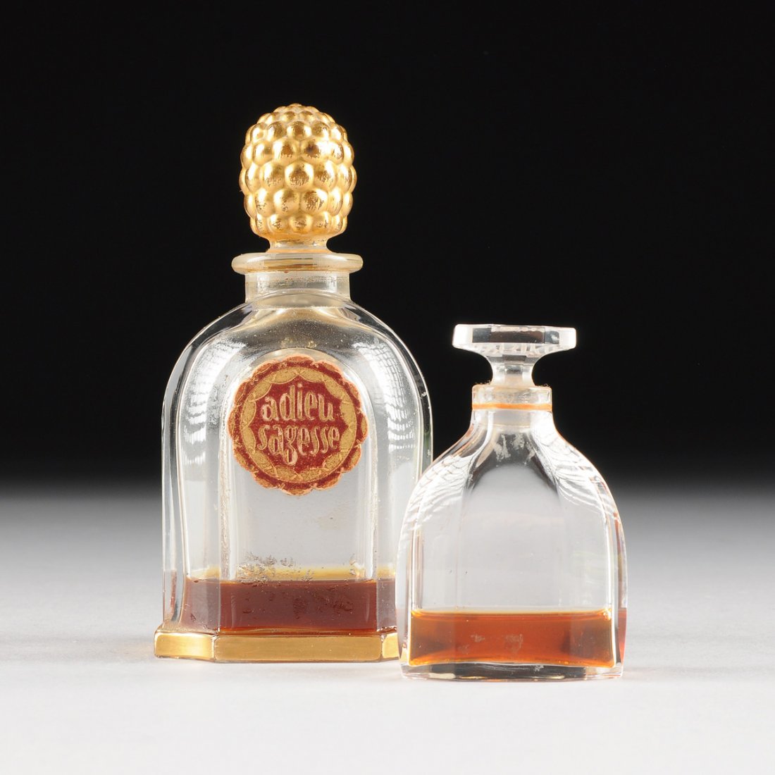 TWO FRENCH ART DECO CRYSTAL PERFUME BOTTLES, CIRCA (1 of 8)