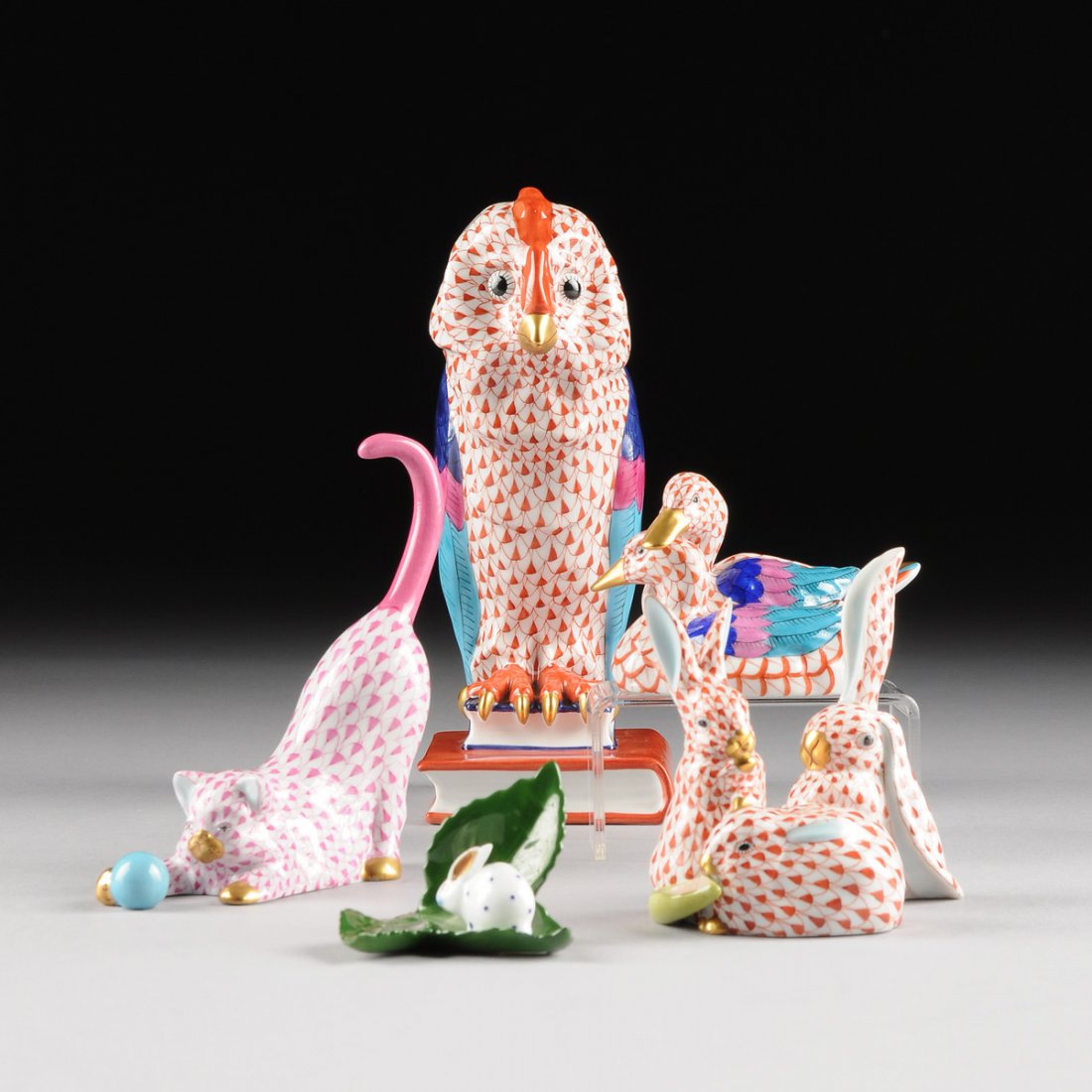 A GROUP OF SIX HEREND HAND PAINTED POLYCHROME PORCELAIN (1 of 10)