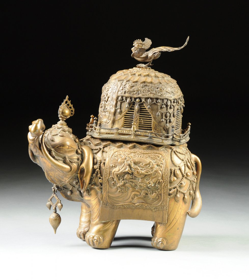 A FINE JAPANESE GILT BRONZE ELEPHANT FORM CENSER,
