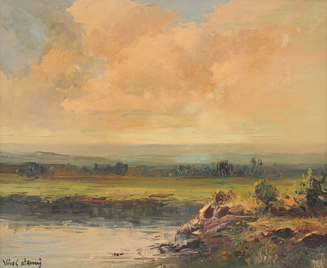 JOSE VIVES-ATSARA (American/Spanish 1919-2004) A: JOSE VIVES-ATSARA (American/Spanish 1919-2004) A PAINTING, " Coastal View," oil on panel, signed L/L. 19" x 22 1/2"