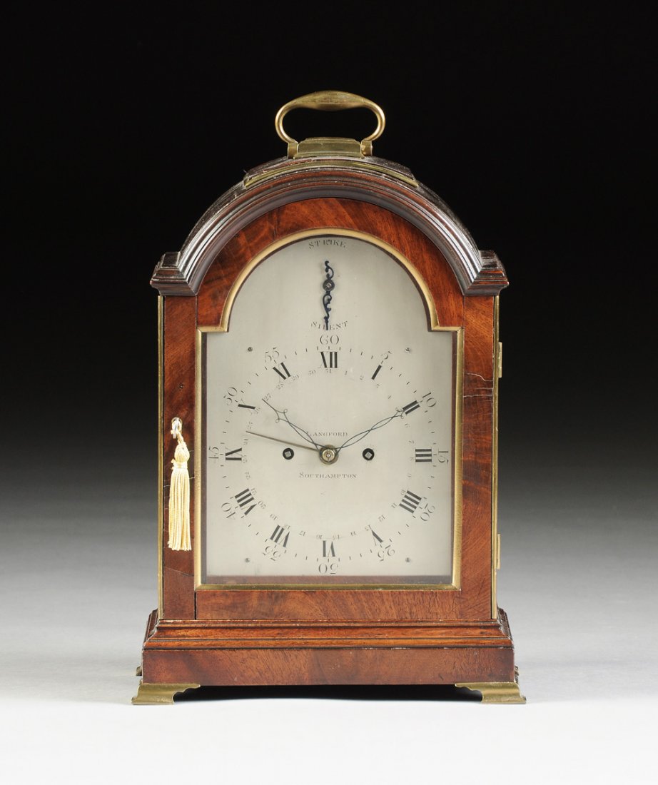 A GEORGE III BRASS MOUNTED MAHOGANY BRACKET CLOCK, BY (1 of 8)