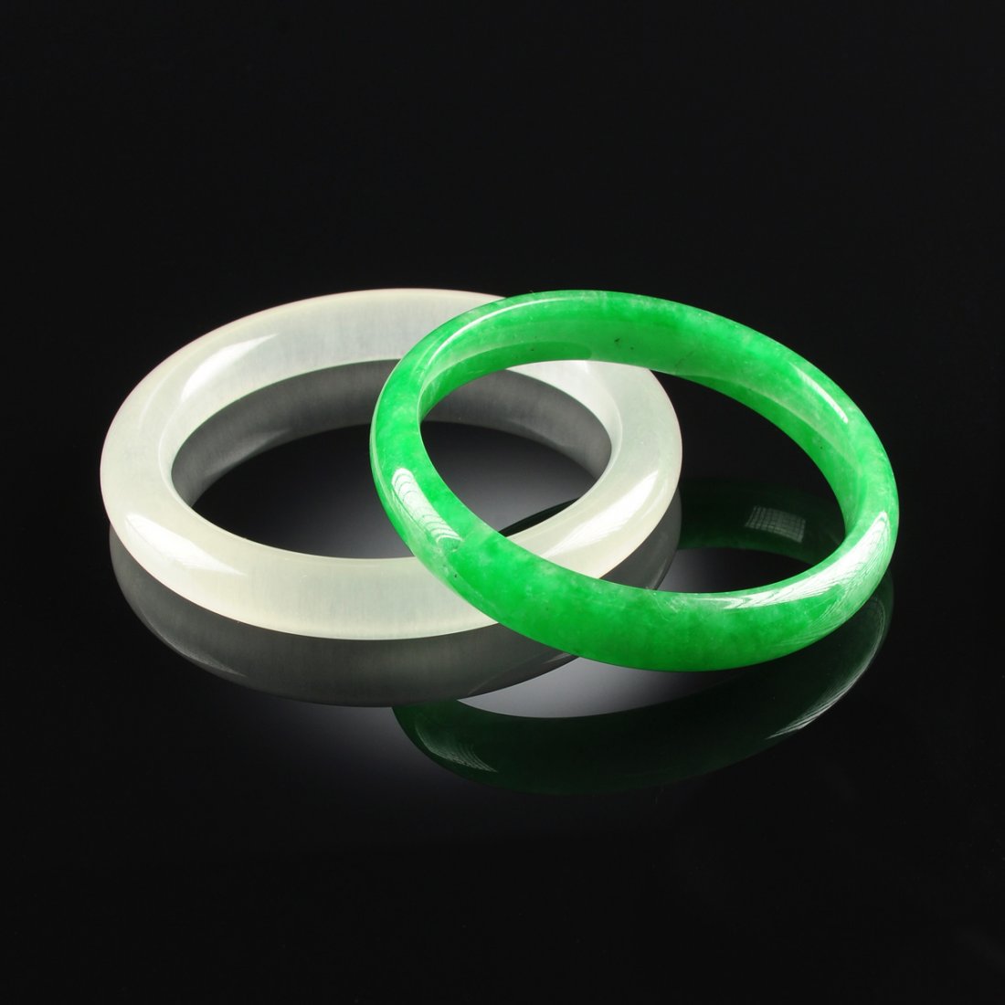 TWO CHINESE CARVED JADE BANGLE BRACELETS, MODERN, (1 of 1)
