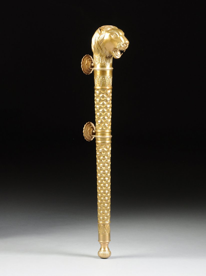 A LARGE INDIAN LACQUERED REPOUSSÉ BRASS LION HEAD DOOR (1 of 10)