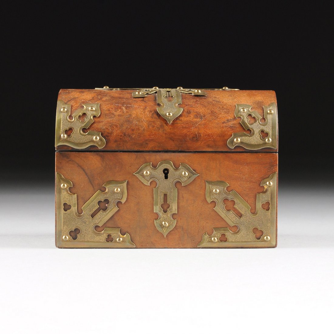 A VICTORIAN GOTHIC REVIVAL BRASS MOUNTED BURL WALNUT (1 of 10)