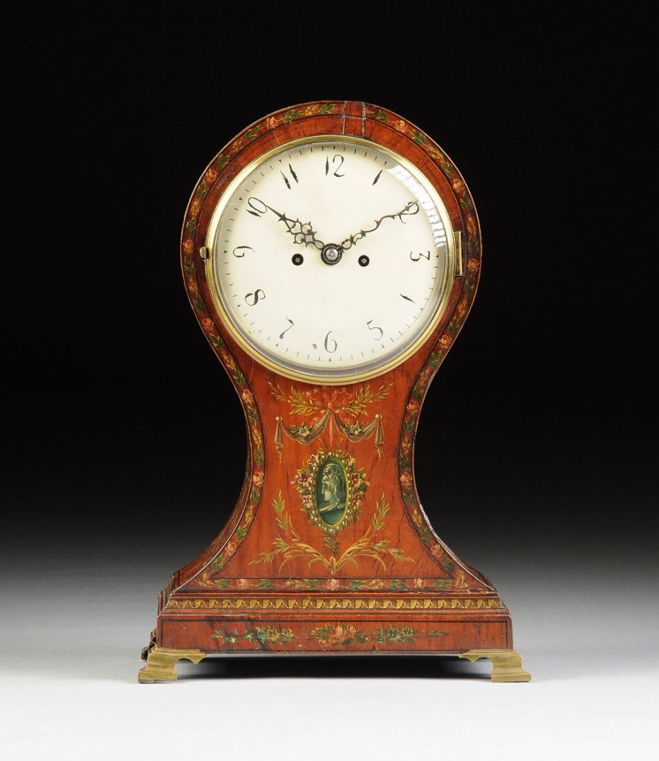 A GEORGE III POLYCHROME PAINTED SATINWOOD "BALLOON" (1 of 10)