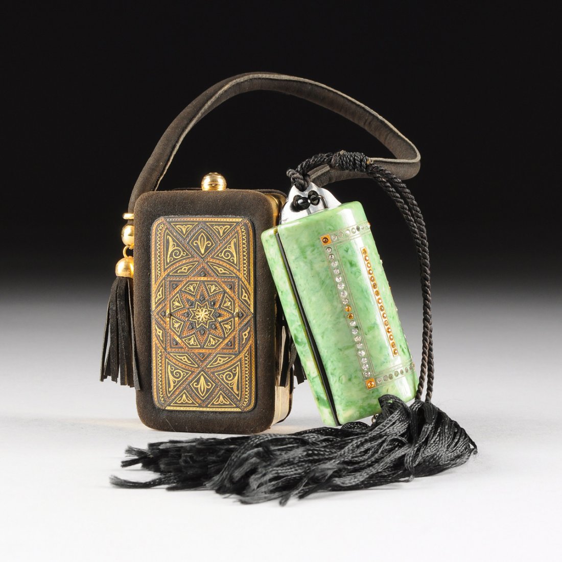 AN ART DECO CELLULOID AND RHINESTONE BOLSTER COMPACT (1 of 10)