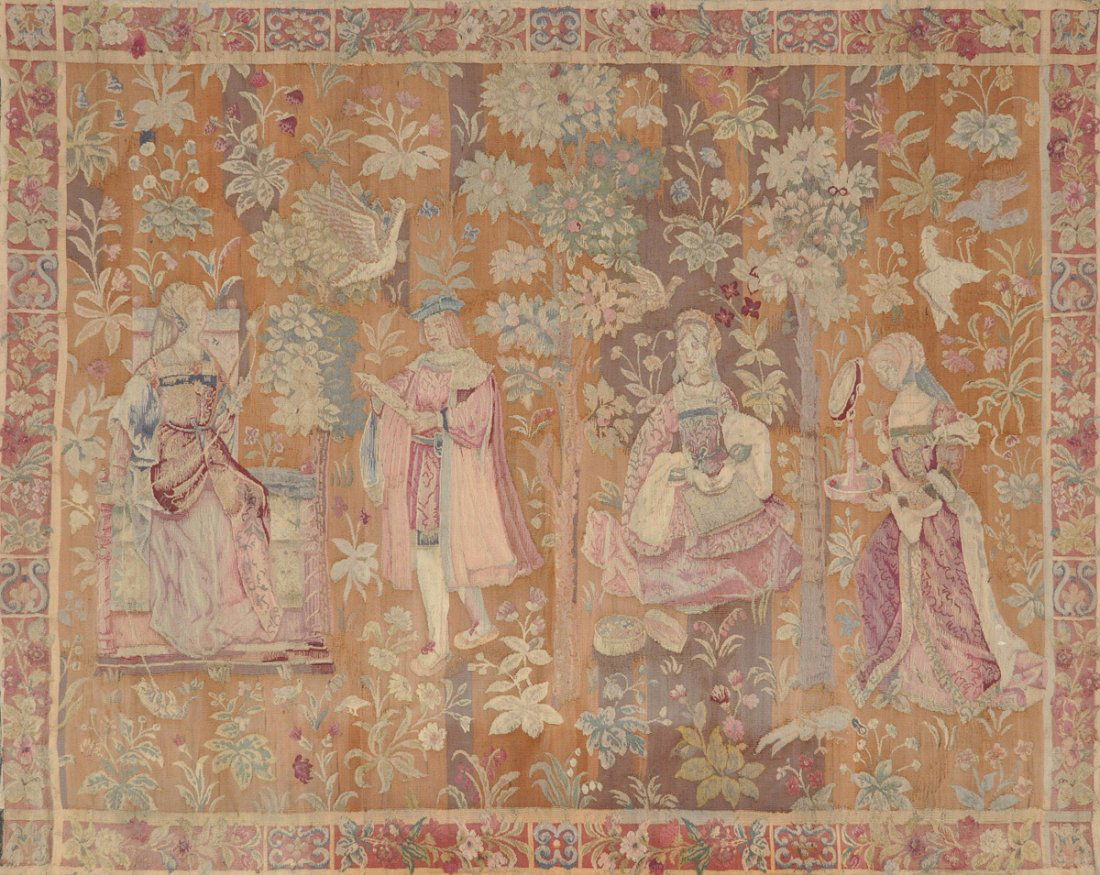 A FRENCH GOTHIC STYLE MILLE FLEUR POLYCHROME SILK AND (1 of 9)