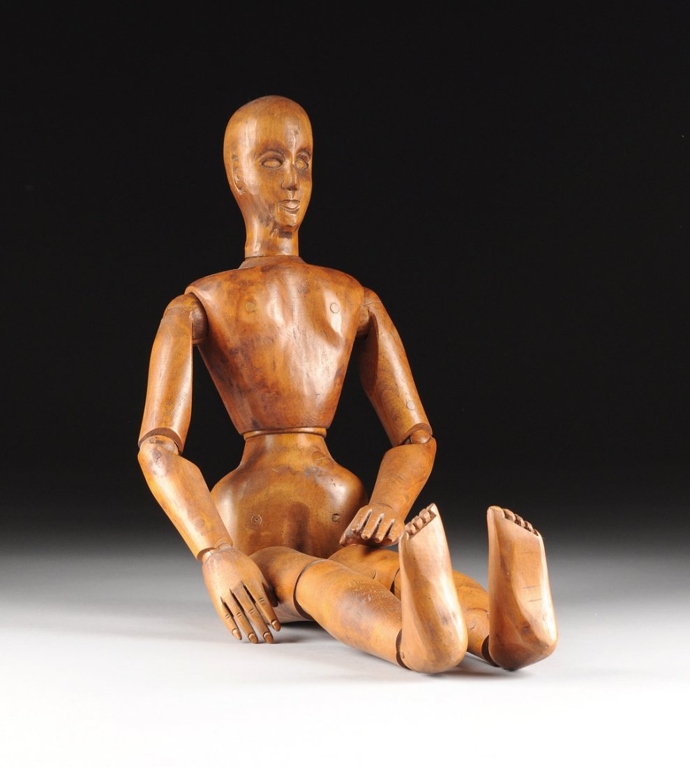 A LARGE ARTIST'S CARVED AND ARTICULATED FRUITWOOD (1 of 10)