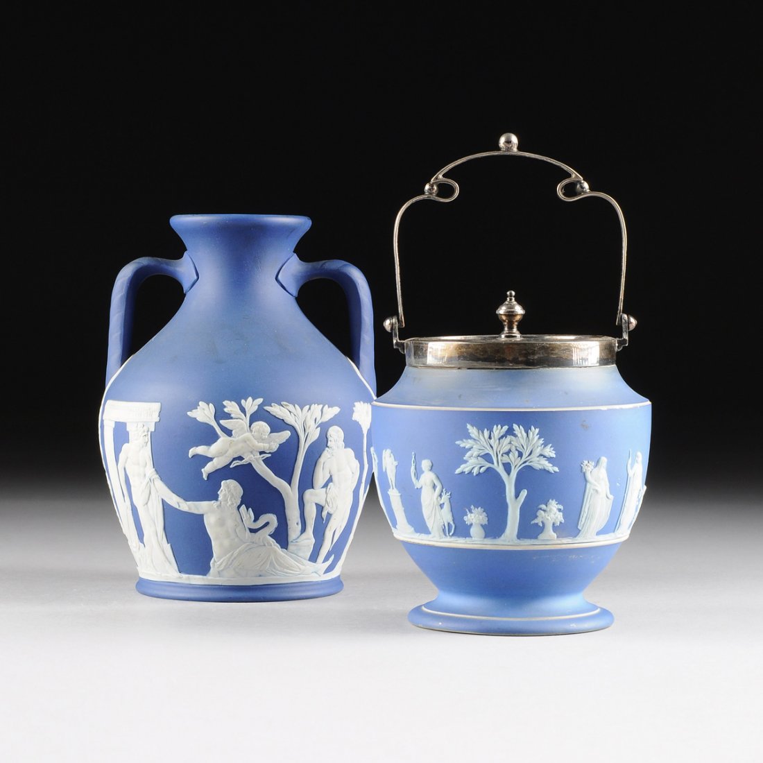 TWO WEDGWOOD BLUE AND WHITE JASPER WARES, IMPRESSED (1 of 10)